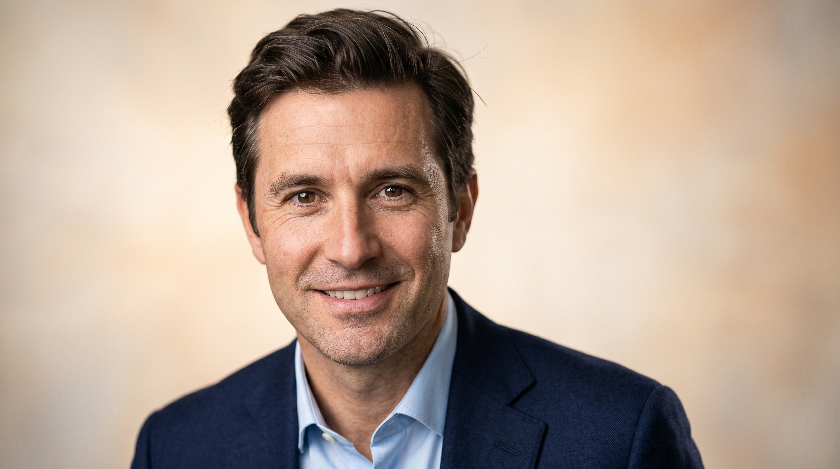 A high-quality AI-generated professional headshot demonstrating natural skin texture, detailed eyes with matched catchlights, coherent studio lighting, and a genuine relaxed expression