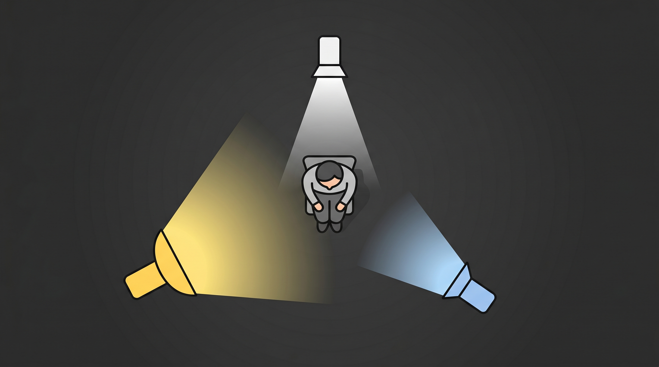 Overhead diagram showing the three-point lighting setup for portraits, with key light positioned 45 degrees to the left, fill light on the right, and back light behind the subject