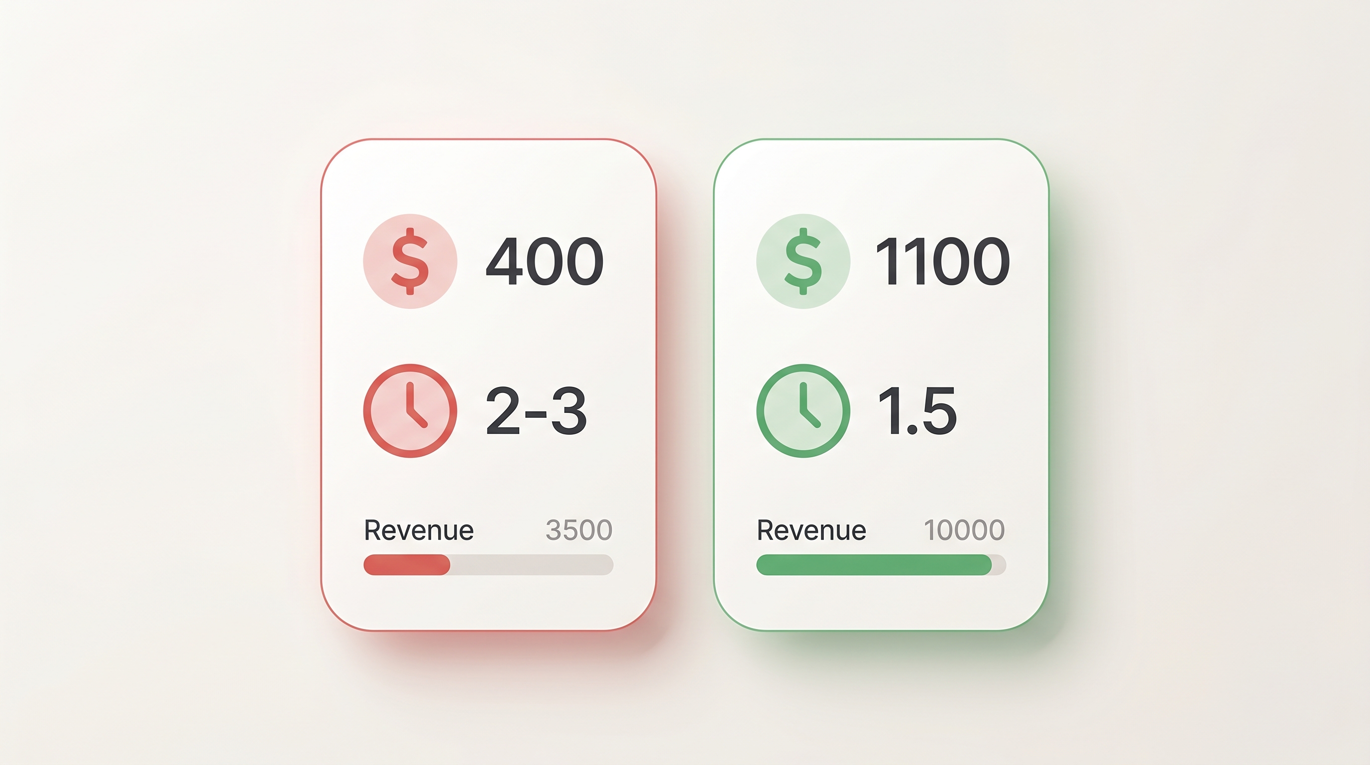 Infographic comparing photographer metrics before and after AI integration, showing session price increasing from $400 to $1,100, post-production time decreasing, and monthly revenue nearly tripling.