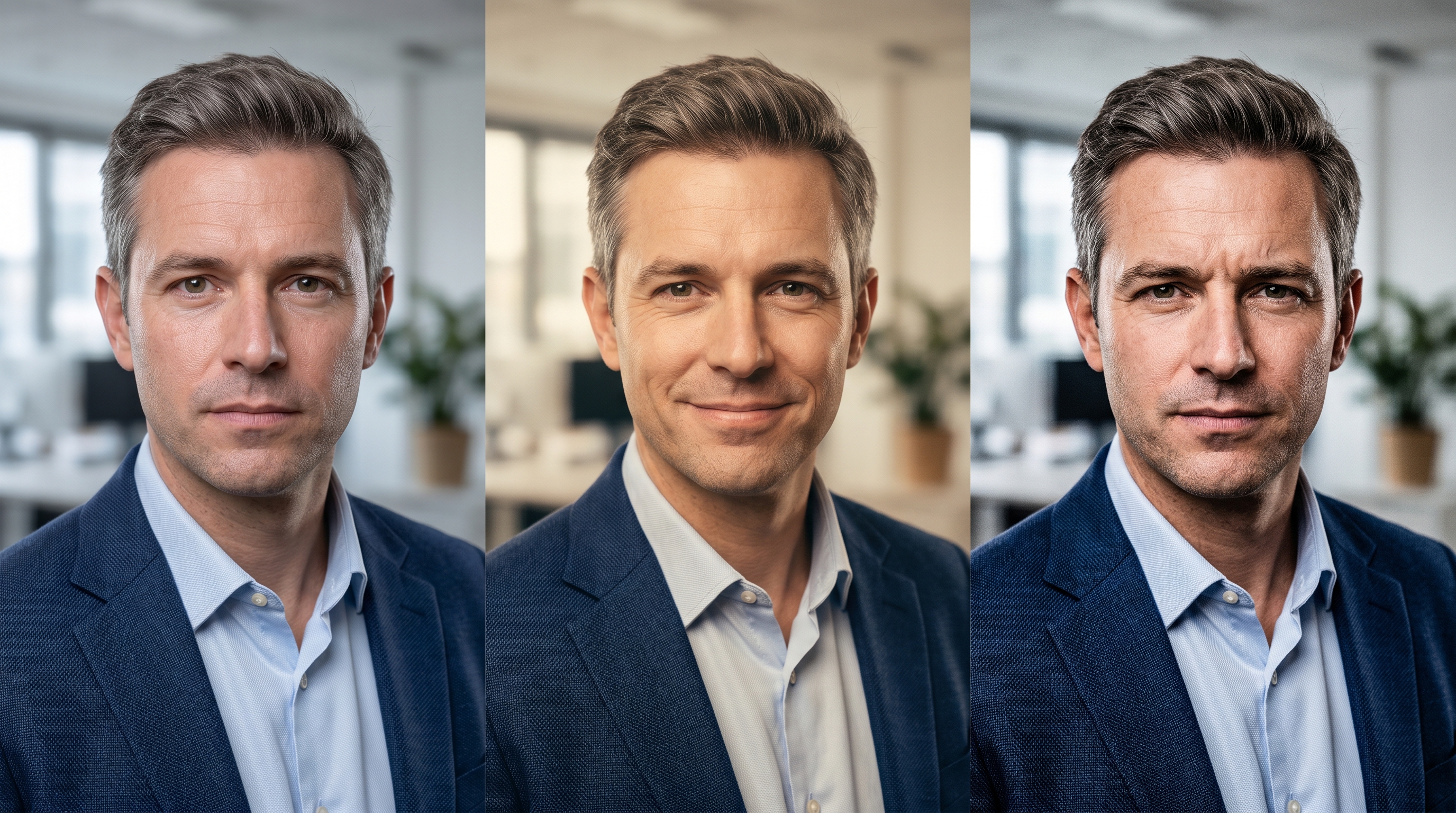 Detailed comparison of three AI portrait renders showing differences in skin texture realism, expression quality, and facial consistency across different generation approaches