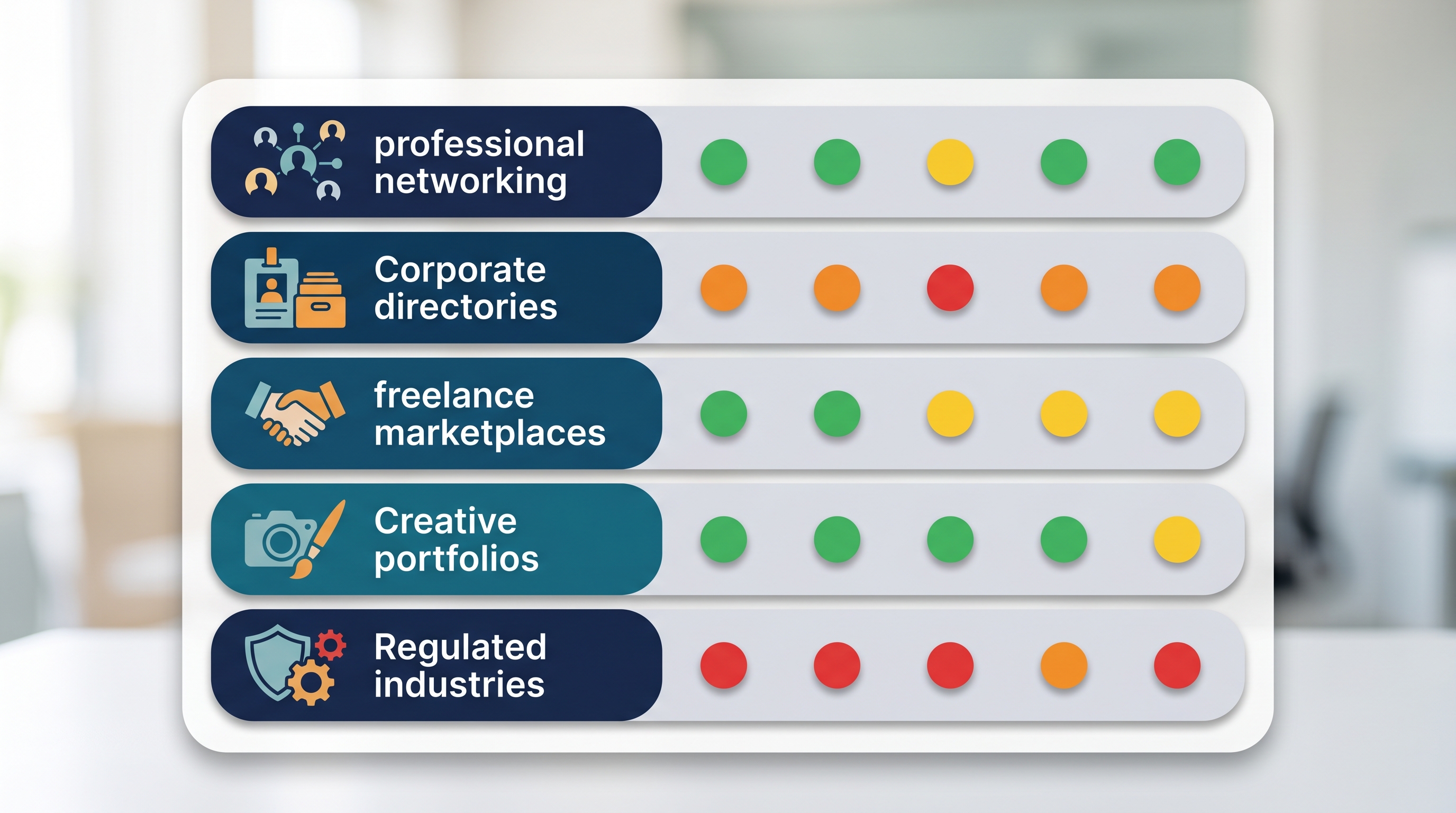 Visual comparison chart showing varying AI headshot policies across professional contexts, from fully permitted to restricted to prohibited, illustrating the inconsistent standards landscape in 2026.