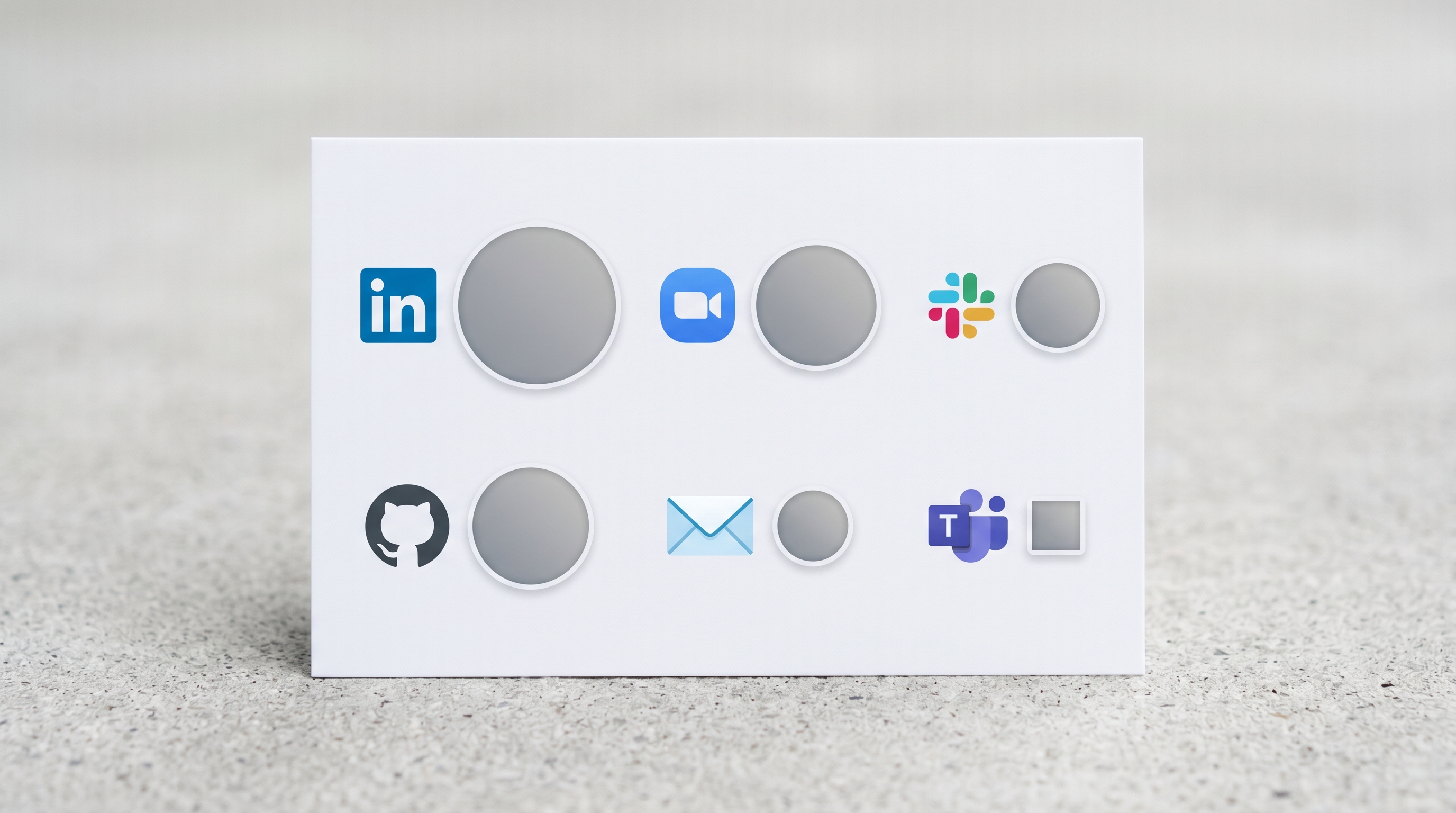 Visual reference showing the relative display sizes of profile photos across LinkedIn, Zoom, Slack, GitHub, email signatures, and Microsoft Teams