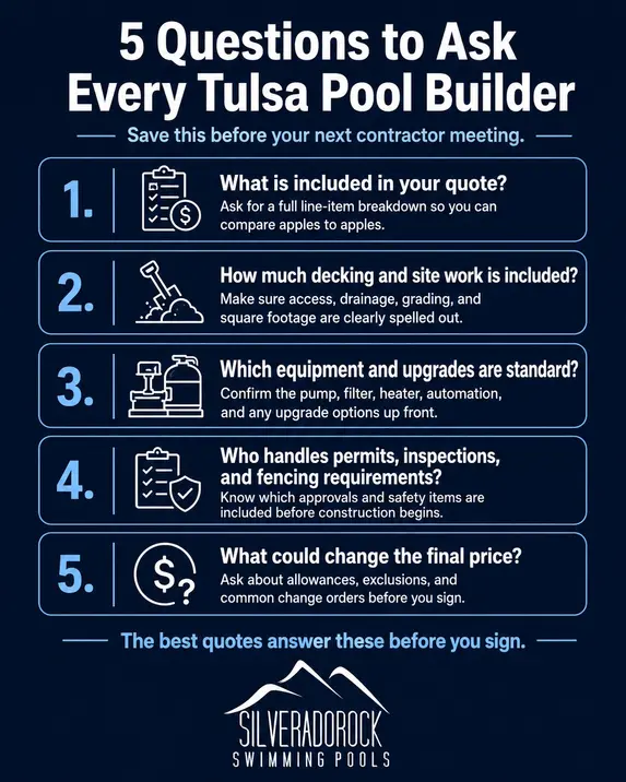 Five questions to ask every pool builder in Tulsa.