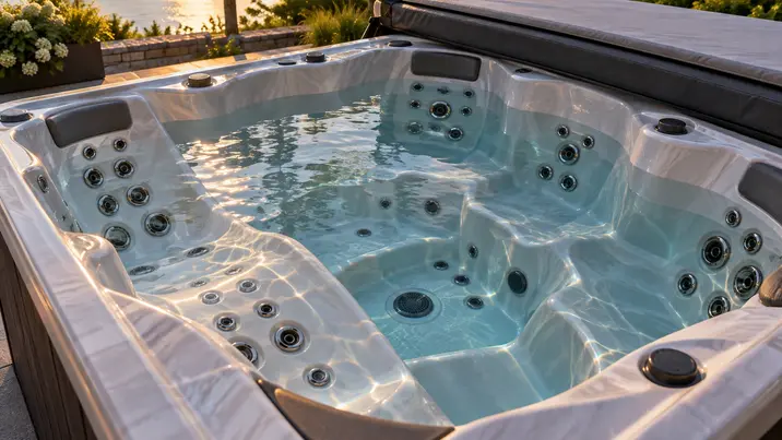 The molded seating and jet layout inside a dedicated freestanding spa.
