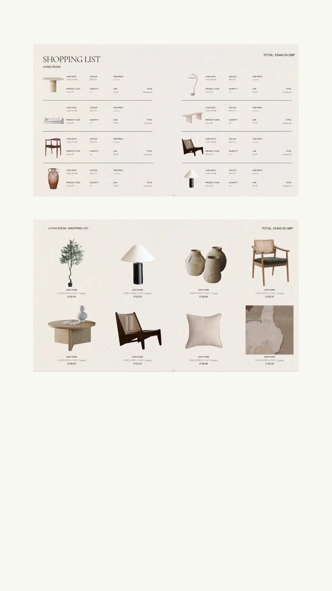 A digital Mediterranean mood board displaying a cohesive mix of natural textures, furniture pieces like a rattan chair, and a complementary warm color palette, alongside a 3D visualization of the styled room.