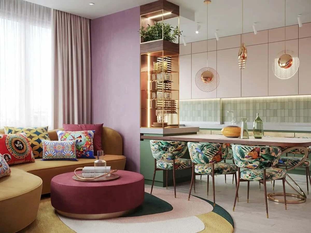 Vibrant and Colorful Dining Area - Dining Room interior design by Decozie