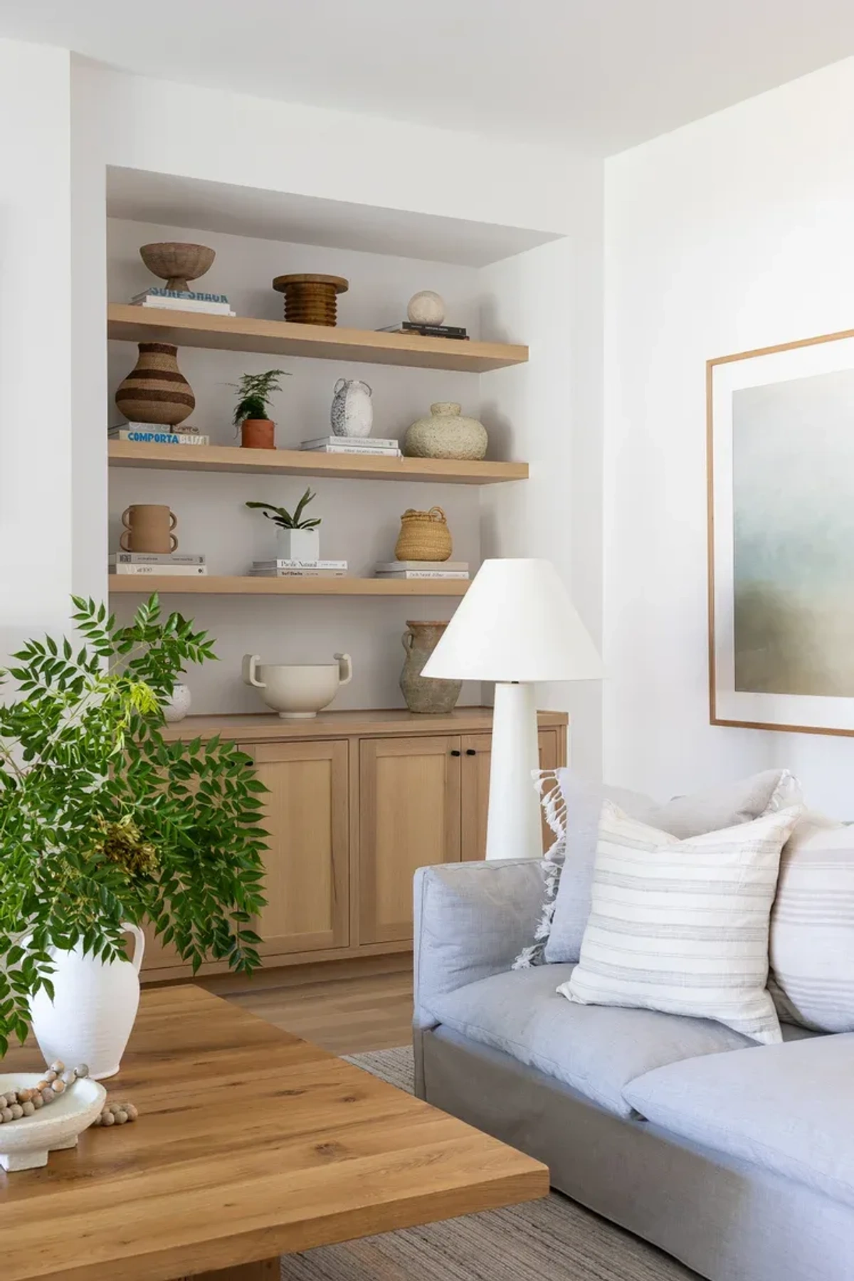 Organic Modern Living Room with Warm Wood Tones and Earthy Textures - View 1