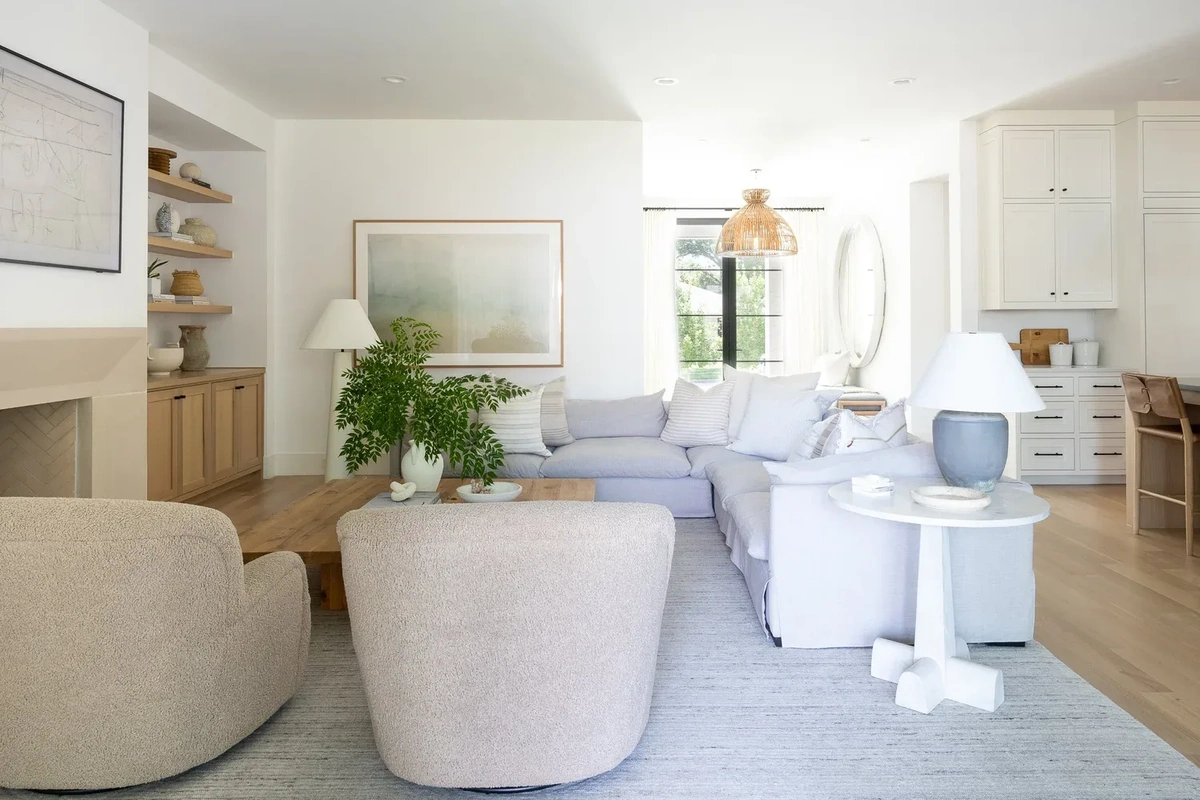 Organic Modern Living Room with Warm Wood Tones and Earthy Textures - View 2