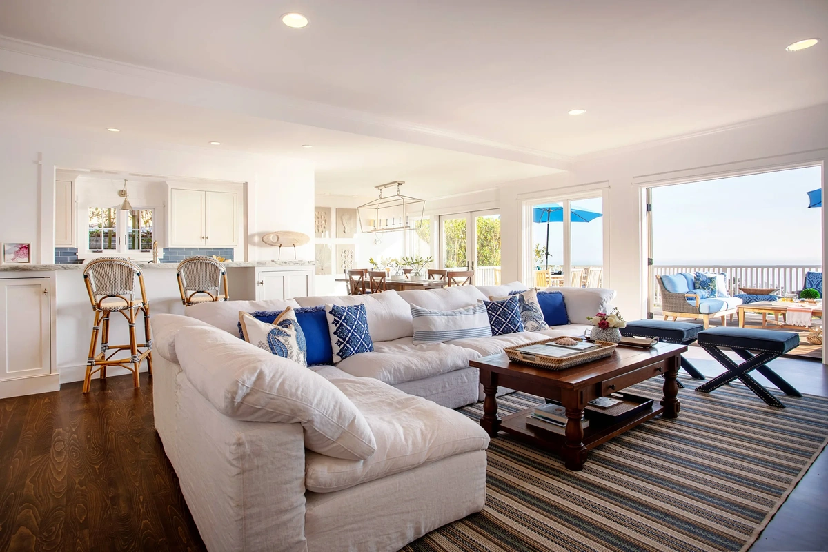 Open-Plan Blue and White Living Room - View 2