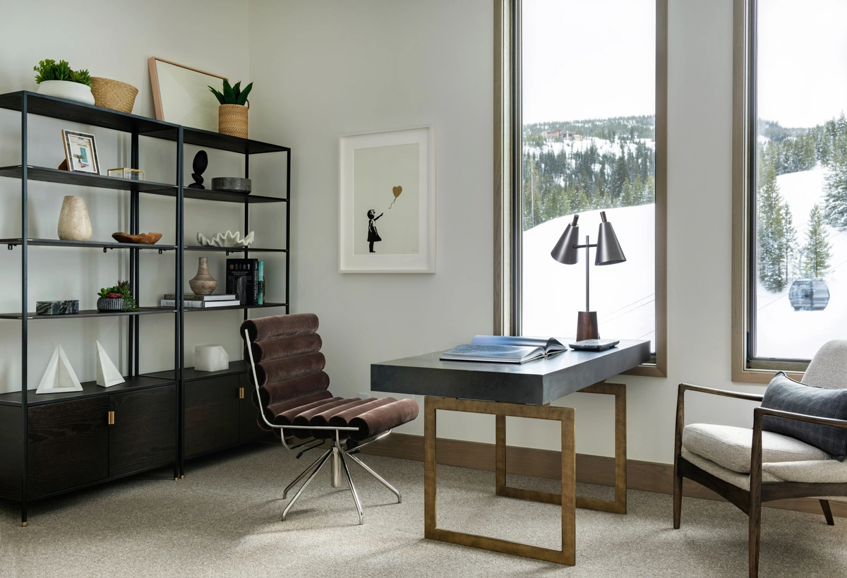 Industrial Modern Home Office with Open Shelving - View 1