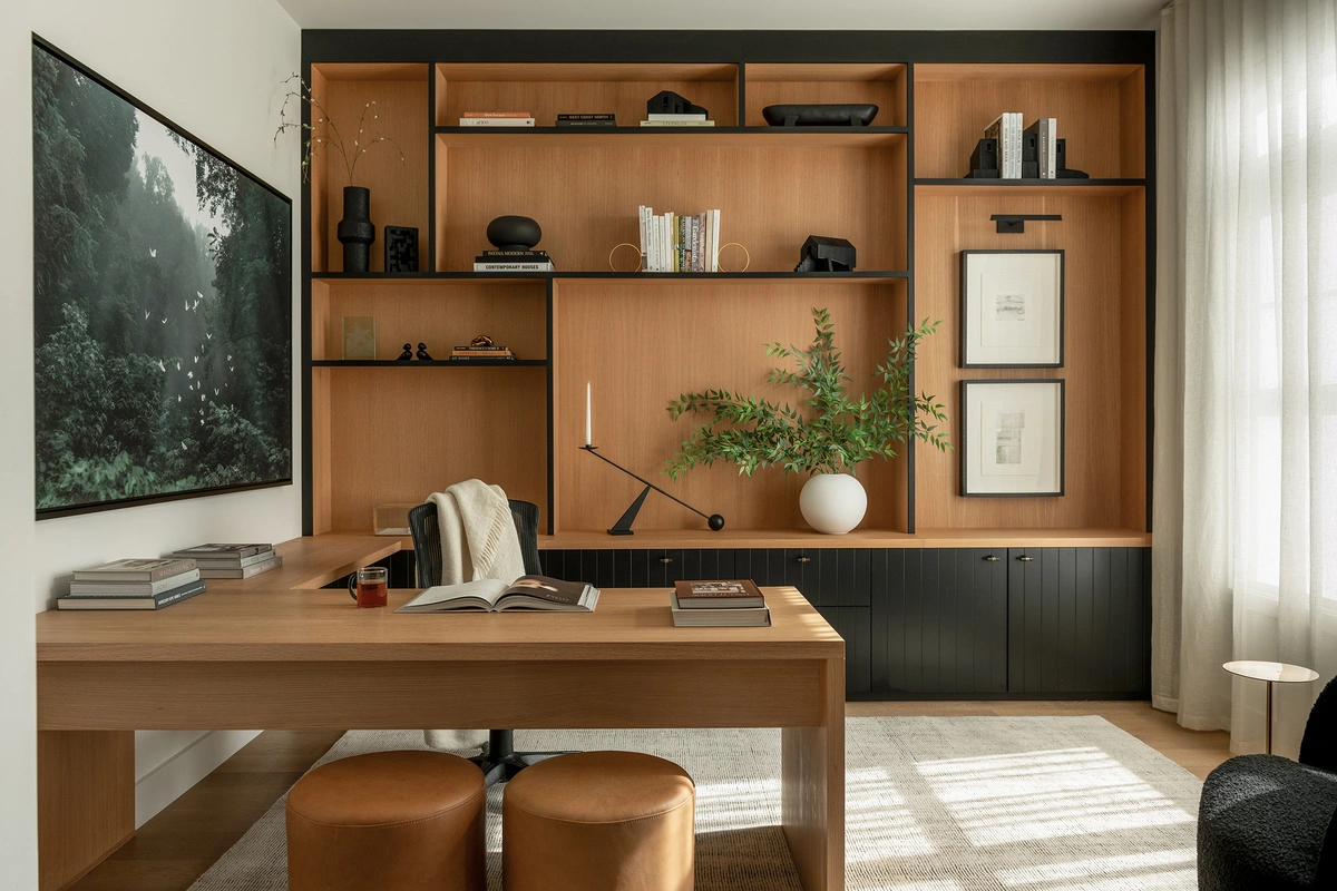 Modern Executive Workspace with Sleek Wood - Home Office interior design by Decozie
