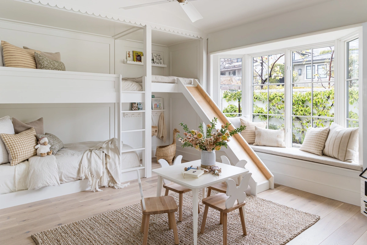 Neutral Kids Room with Custom Bunk Bed - View 2