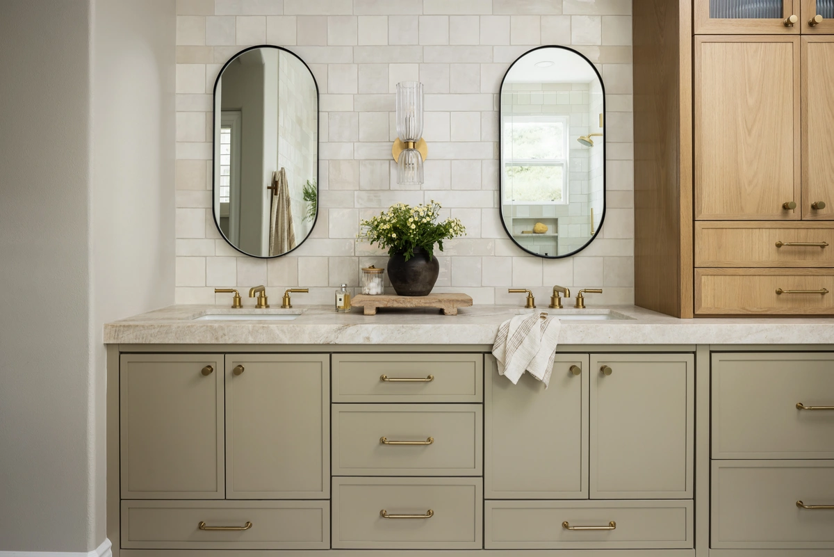 Warm Organic Master Bathroom with Zellige Tiles & Brass Accents - View 2