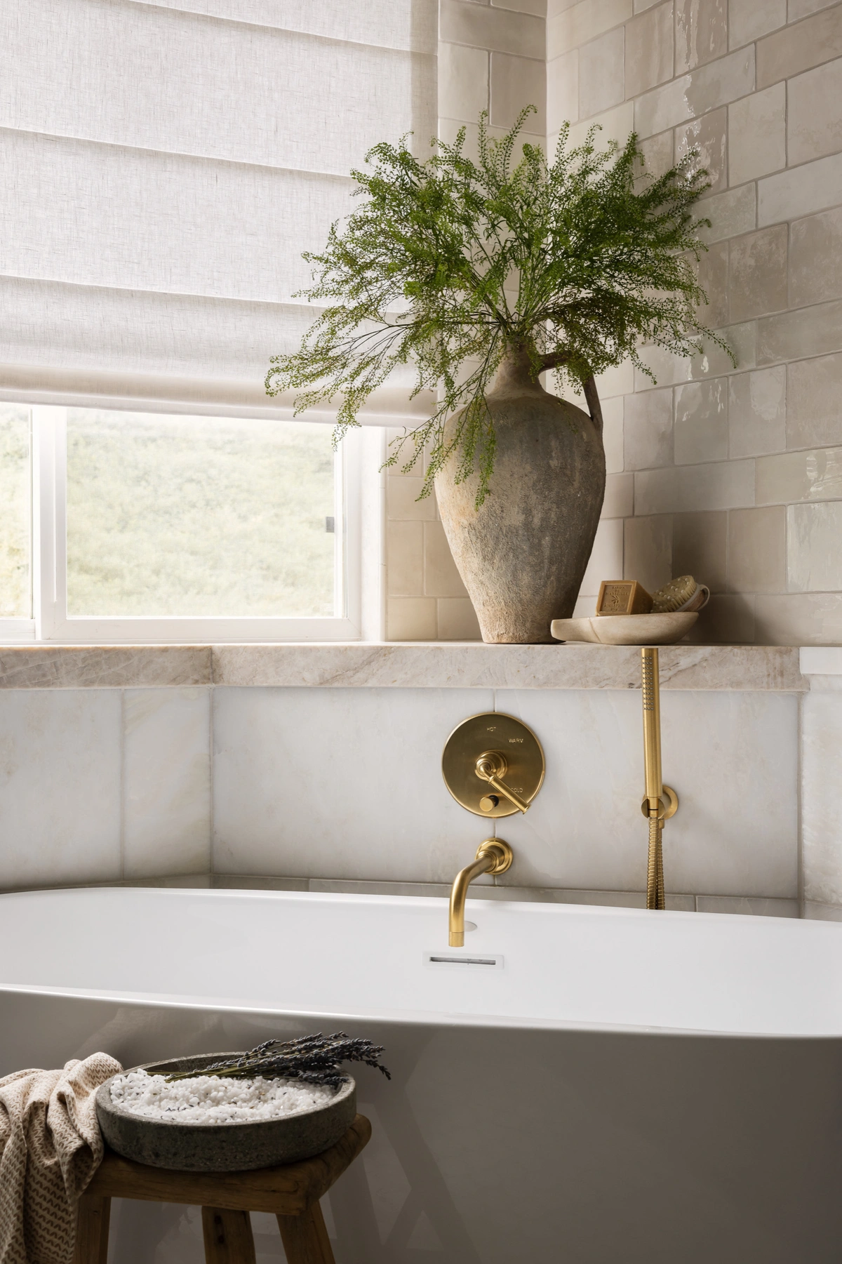 Warm Organic Master Bathroom with Zellige Tiles & Brass Accents - View 4