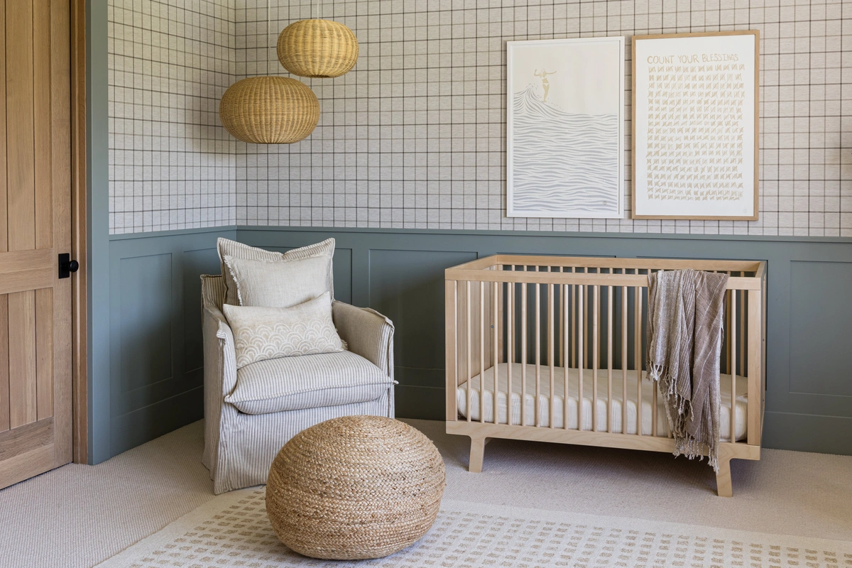 Gender-Neutral Nursery with Natural Wood Crib - Nursery interior design by Decozie