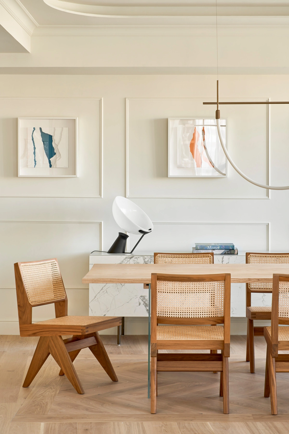 Sculptural Modern Living & Dining Room with Curved Bouclé Seating - View 3