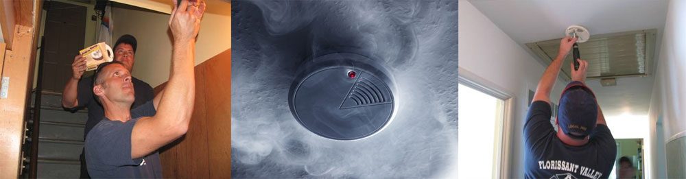 Smoke detector on a ceiling activated due to smoke